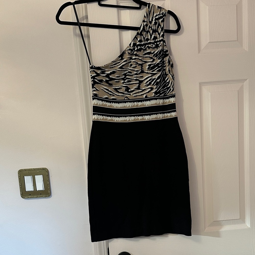 BCBGMaxAzria One-Shoulder Black and Cream Dress